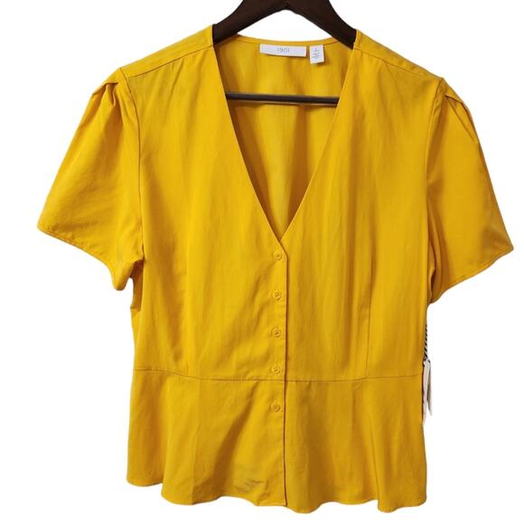 NWT 1901 Button Down Mustard Yellow Golden Blouse PL Petite - Picture 1 of 7